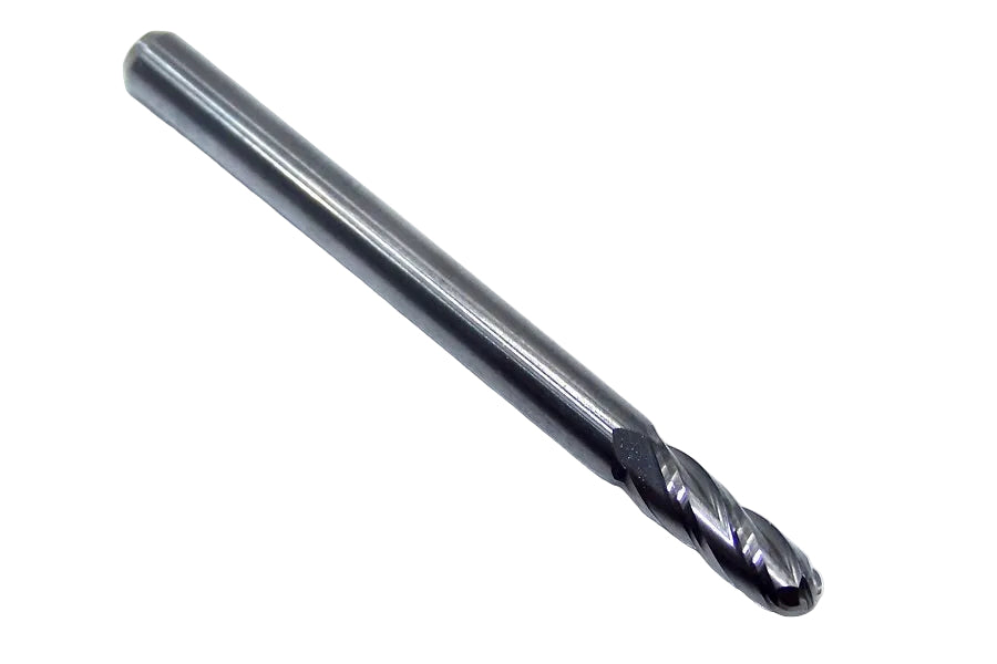 1825-1181.355 Kyocera 3.00mm Carbide 4 Flute End Mill Ball End Bright 0.1181" Diameter 0.355" Flute 1.5" Length 0.125" Shank