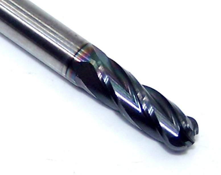 1825-1181L355 Kyocera 3.00mm Carbide 4 Flute End Mill Ball End ALTiN Coated 0.1181" Diameter 0.355" Flute 1.5" Length 0.125" Shank
