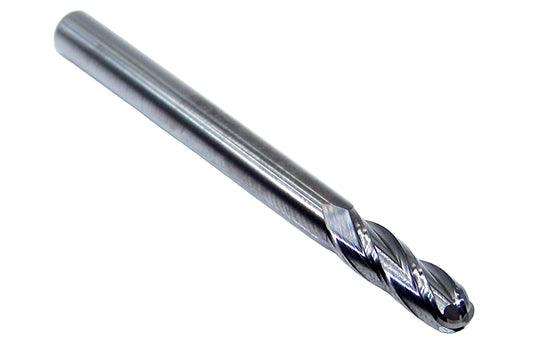 1825-1875.563 Kyocera 3/16" Carbide 4 Flute End Mill Ball End 0.1875" Diameter 0.563" Flute 2.0" Length 0.1875" Shank