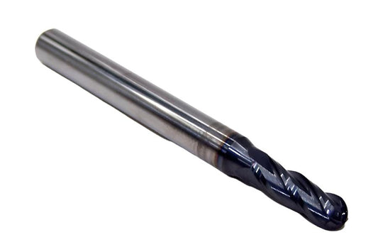 1825-2031L625 Kyocera 13/64" Carbide 4 Flute End Mill Ball End AlTiN .2031" Diameter .625" Flute 2.50" Length .250" Shank