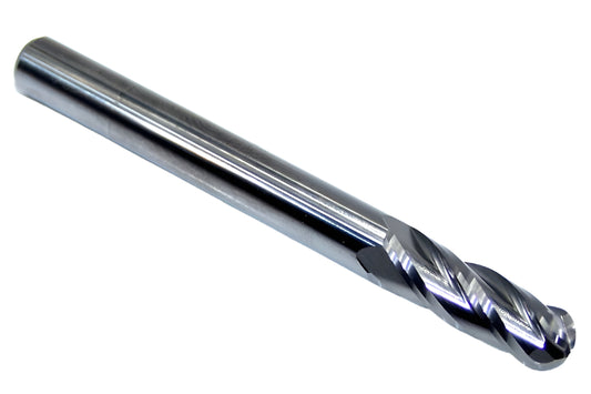 1825-2500.750 Kyocera 1/4" Carbide 4 Flute End Mill Ball End 0.2500" Diameter 0.750" Flute 2.5" Length 0.25" Shank