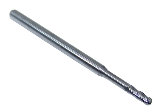 1845-0938.590 Kyocera 3/32" Carbide 4 Flute End Mill Ball End Extended Reach .590" Reach 0.0938" Diameter 0.281" Flute 2.0" Length 0.125" Shank