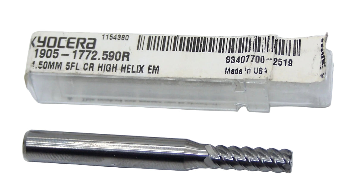 1905-1772.590R Kyocera 0.1772" Carbide 5 Flute End Mill Radius End 0.1772" Diameter 0.590" Flute 2" Length 0.2362" Shank