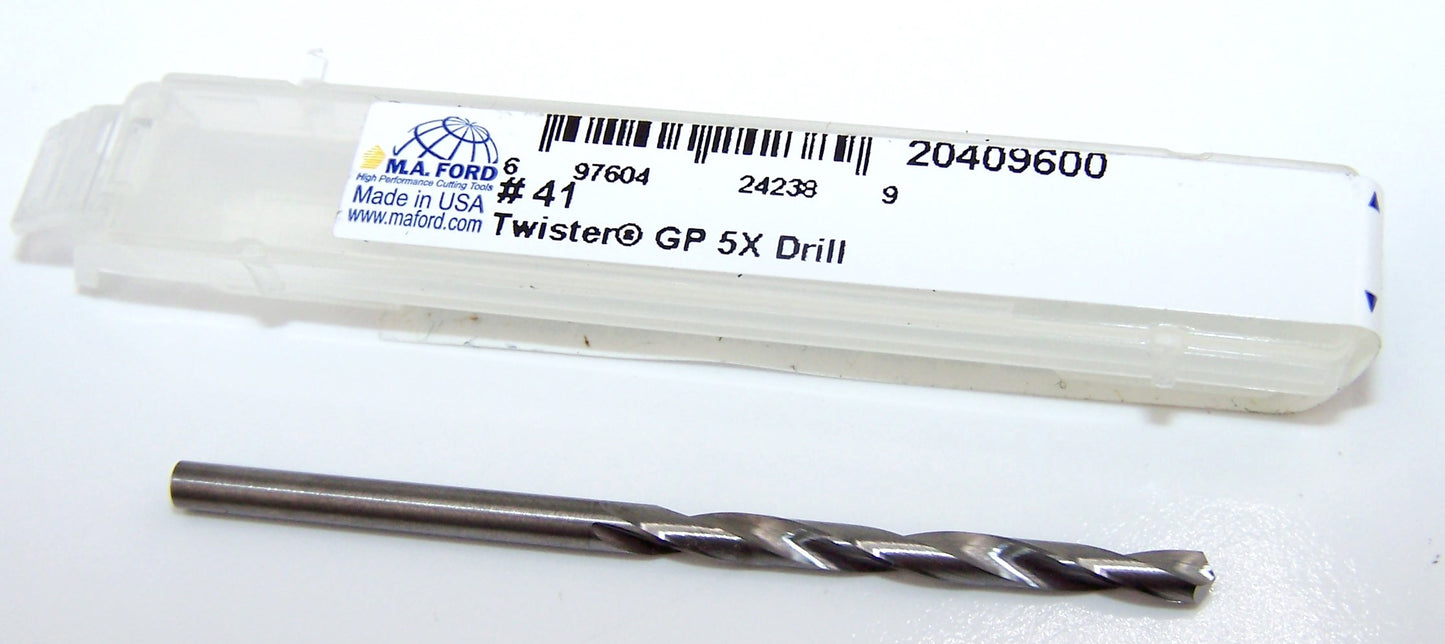 0.0960 CARBIDE DRILL 2 FLUTE #41 DIA 1.00"LOC MAFORD 20409600