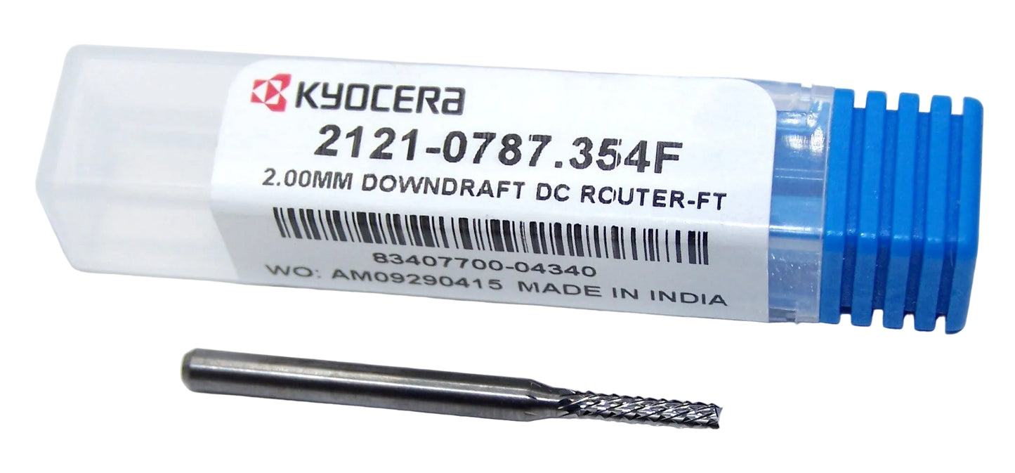 2121-0787.354F Kyocera 2.00mm Carbide Diamond Cut Router Burr Down Cut Fishtail 0.0787" Diameter 0.354" Flute 1.50" Length 0.1181" Shank