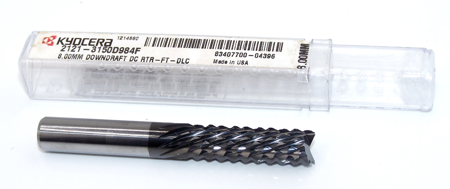 2121-3150D984F Kyocera 8.00mm Carbide Diamond Cut Router Burr Down Cut Fish Tail DLC Coated 0.3150" Diameter 0.984" Flute 2.5" Length 0.3150" Shank