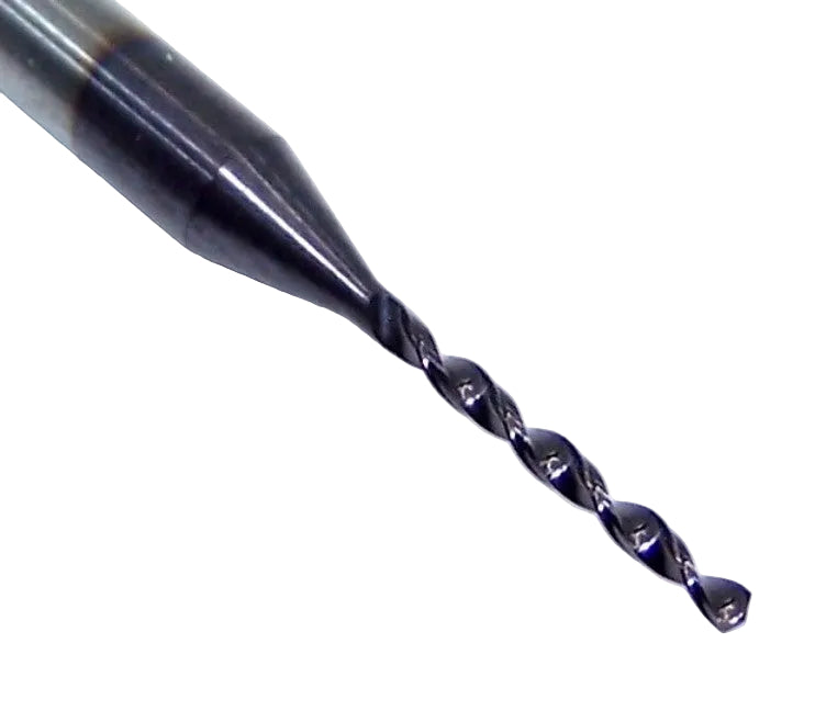 226-0386L400 Kyocera 0.98mm Carbide Drill 2 FLUTE ALTiN Coated 0.0386" Diameter 0.400" Flute 1.50" Length 0.1181" Shank 130° Point