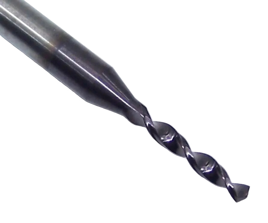 226-0598L400 Kyocera 1.52mm Carbide Drill 2 Flute ALTiN Coated 0.0598" Diameter 0.400" Flute 1.50" Length 0.1181" Shank 130° Point