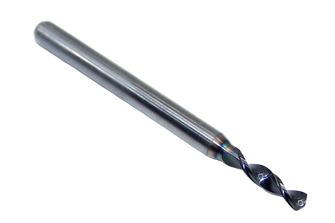 226-0843L400 Kyocera 2.14mm Carbide Drill 2 FLUTE ALTiN Coated 0.0843" Diameter 0.400" Flute 1.5" Length 0.1181" Shank 130° Point