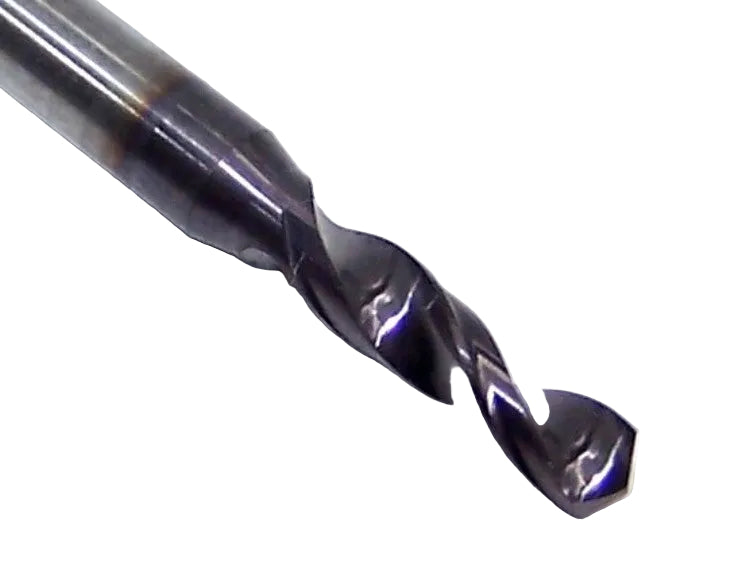 226-0957L400 Kyocera 2.43mm Carbide Drill 2 FLUTE ALTiN Coated 0.0957" Diameter 0.400" Flute 1.50" Length 0.1181" Shank 130° Point