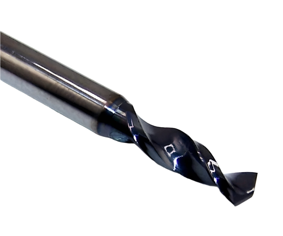 226-1020L400 Kyocera 2.59mm Carbide Drill 2 Flute AlTiN coated .1020" Diameter .400" Flute 1.50" Length .1181" Shank 130° Point