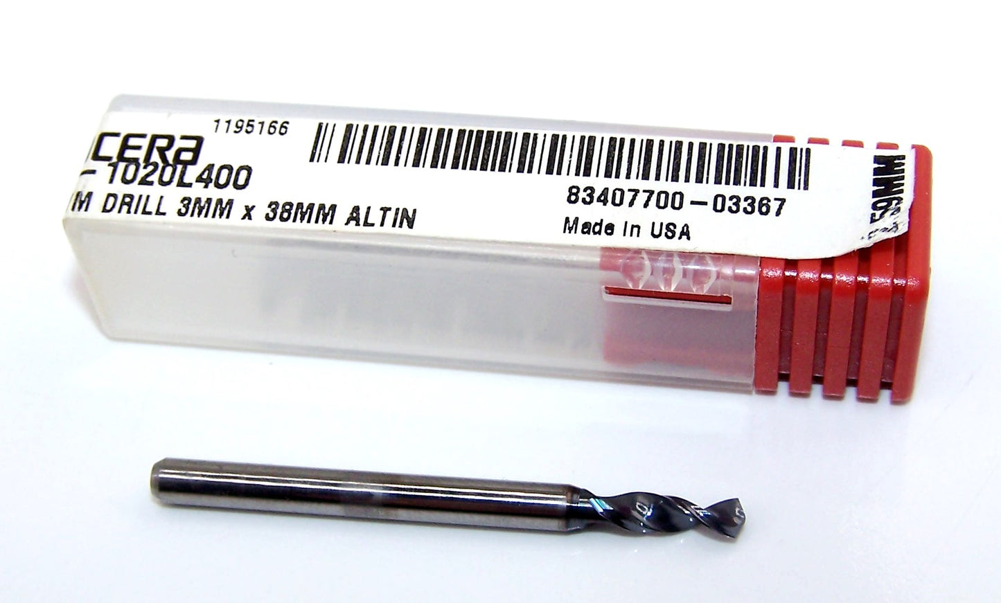 226-1020L400 Kyocera 2.59mm Carbide Drill 2 Flute AlTiN coated .1020" Diameter .400" Flute 1.50" Length .1181" Shank 130° Point