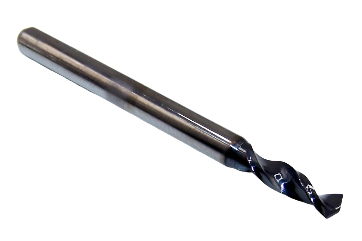 226-1020L400 Kyocera 2.59mm Carbide Drill 2 Flute AlTiN coated .1020" Diameter .400" Flute 1.50" Length .1181" Shank 130° Point