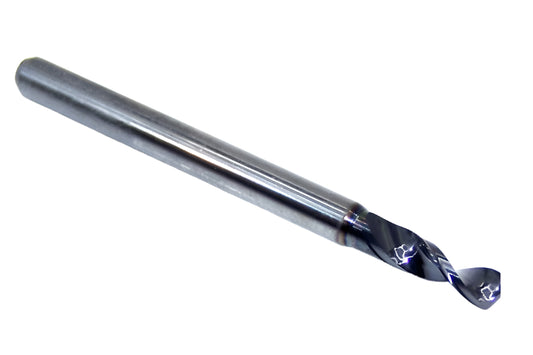226-1028L400 Kyocera 2.61mm Carbide Drill 2 FLUTE ALTiN Coated 0.1028" Diameter 0.400" Flute 1.5" Length 0.1181" Shank 130° Point
