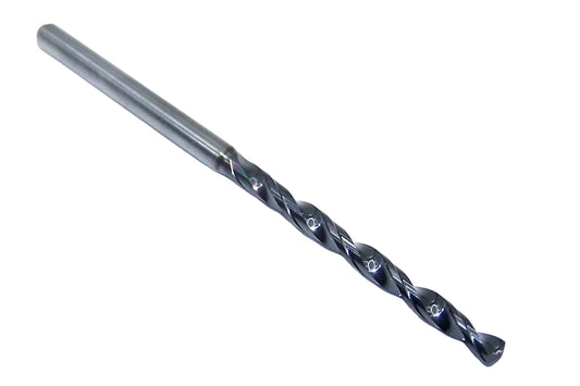 226-1043L1276 Kyocera 2.65mm Carbide Drill 2 FLUTE ALTiN Coated 0.1043" Diameter 1.276" Flute 2.3622" Length 0.1181" Shank 130° Point