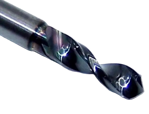 226-1047L400 Kyocera 2.66mm Carbide Drill 2 FLUTE ALTiN Coated 0.1047" Diameter 0.400" Flute 1.5" Length 0.1181" Shank 130° Point