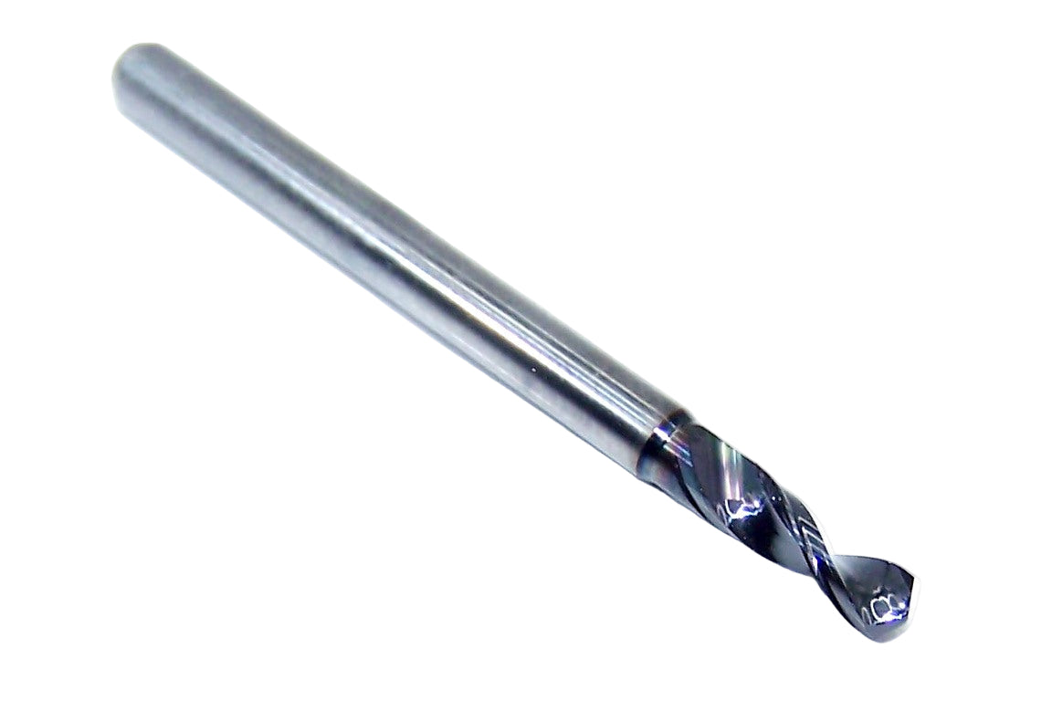 226-1051L400 Kyocera 2.67mm Carbide Drill 2 FLUTE ALTiN Coated 0.1051" Diameter 0.400" Flute 1.50" Length 0.1181" Shank 130° Point