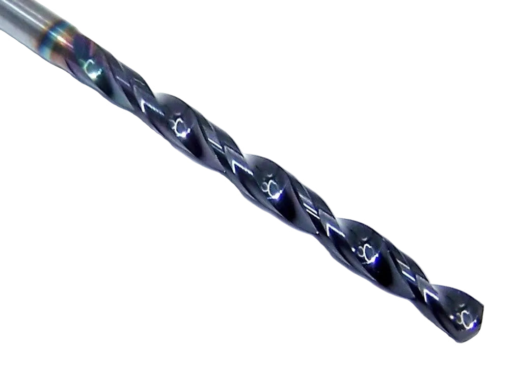 226-1102L1323 Kyocera 2.80mm Carbide Drill 2 FLUTE ALTiN Coated 0.1102" Diameter 1.323" Flute 2.36" Length 0.1181" Shank 130° Point