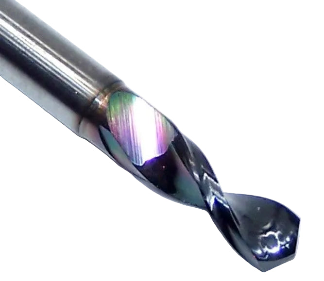 226-1118L400 Kyocera 2.84mm Carbide Drill 2 FLUTE ALTiN Coated 0.1118" Diameter 0.400" Flute 1.5" Length 0.1181" Shank 130° Point