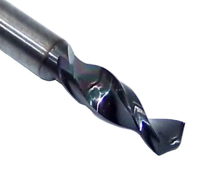 226-1138L400 Kyocera 2.89mm Carbide Drill 2 Flute AlTiN Coated 0.1138" Diameter 0.400" Flute 1.5" Length 0.1181" Shank 130° Point