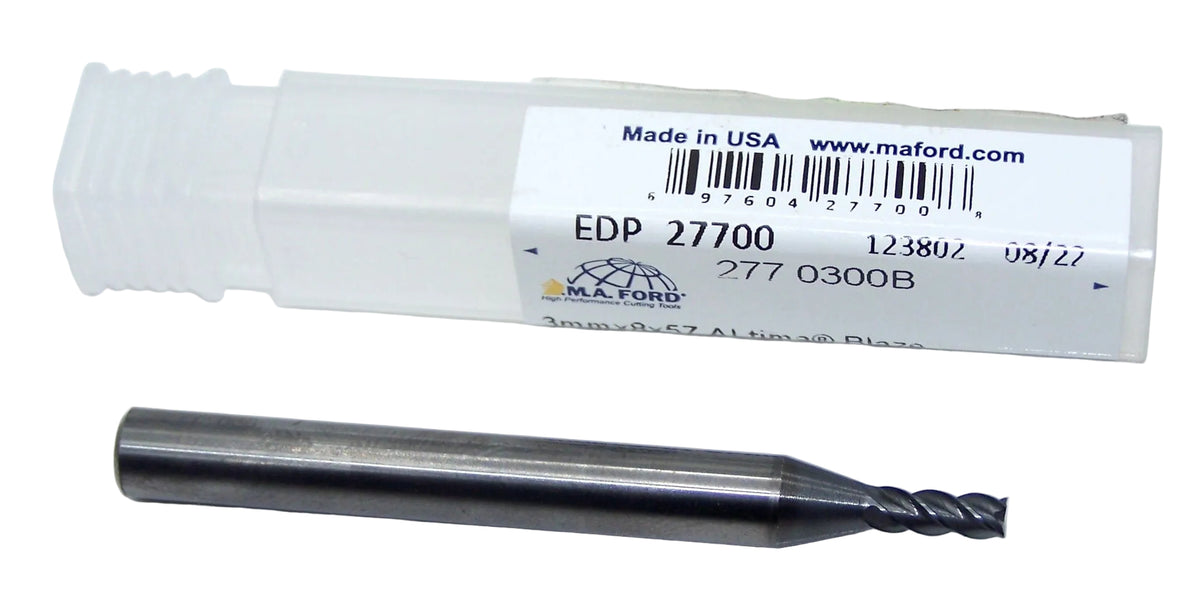 277 0300B MAFORD 3.00MM Carbide 4 Flute End Mill SQ Altima Blaze .1181" Diameter .315" Flute 2.24" Length .236" Shank (27700) Variable Helix