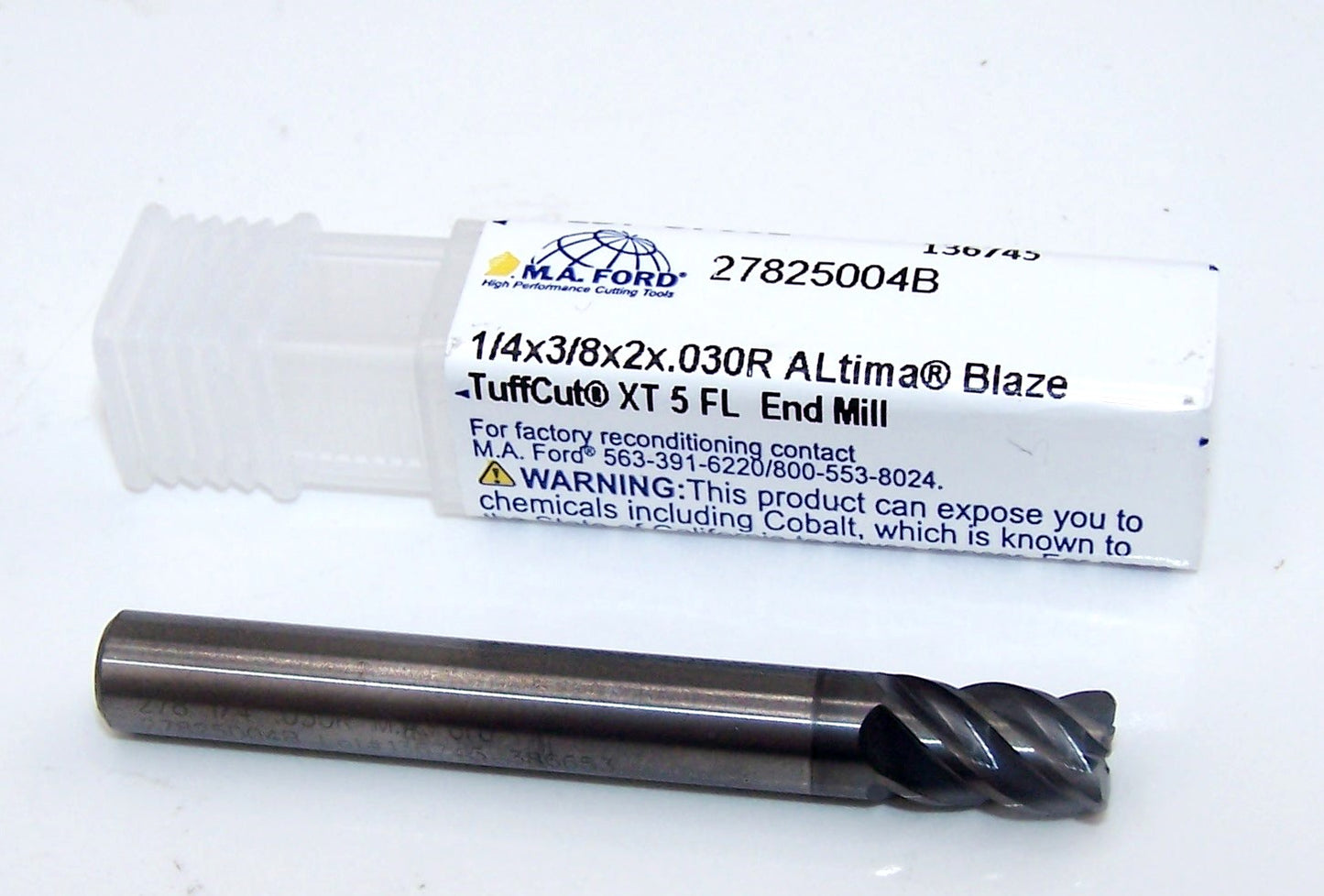 27825004B MAFORD 1/4" Carbide 5 Flute End Mill .030" Radius .2500" Diameter .375" Flute 200" Length .250" Shank (37002)