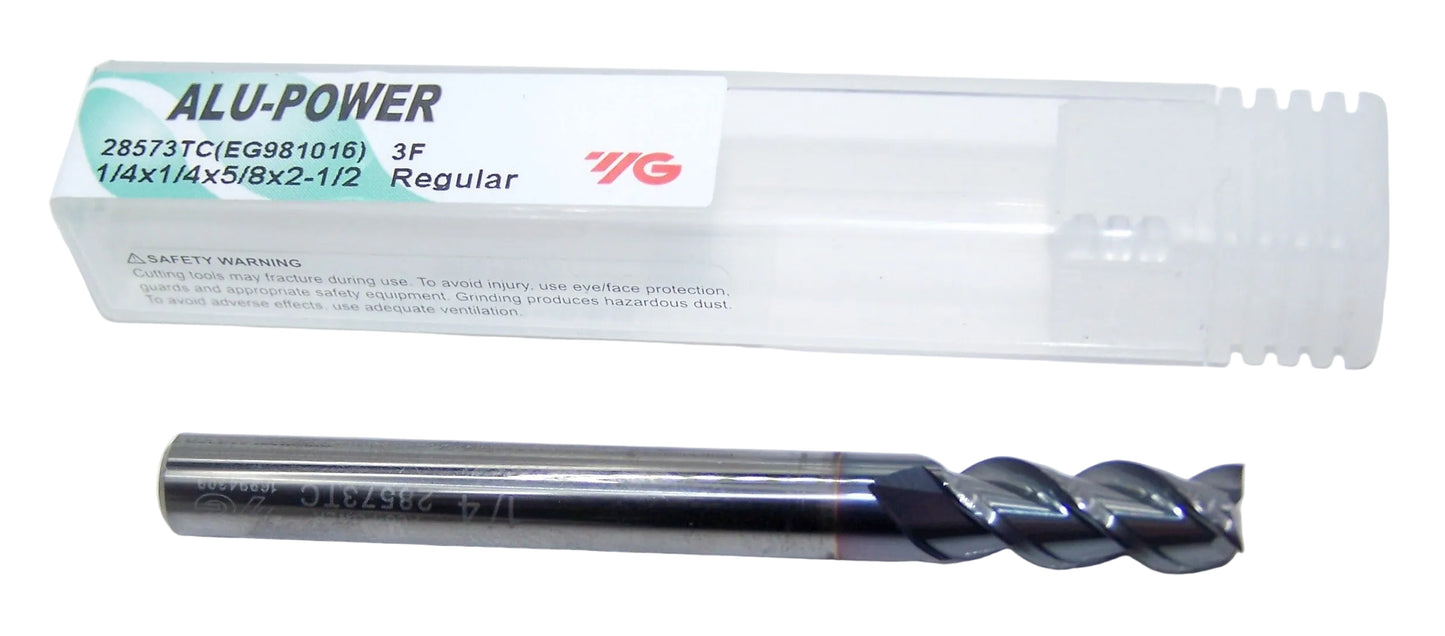28573TC YG1 1/4" Carbide 3 Flute End Mill ALU-POWER SQ TiCN Coated .250" Diameter 0.625" Flute 2.50" OAL .250" Shank for Aluminum