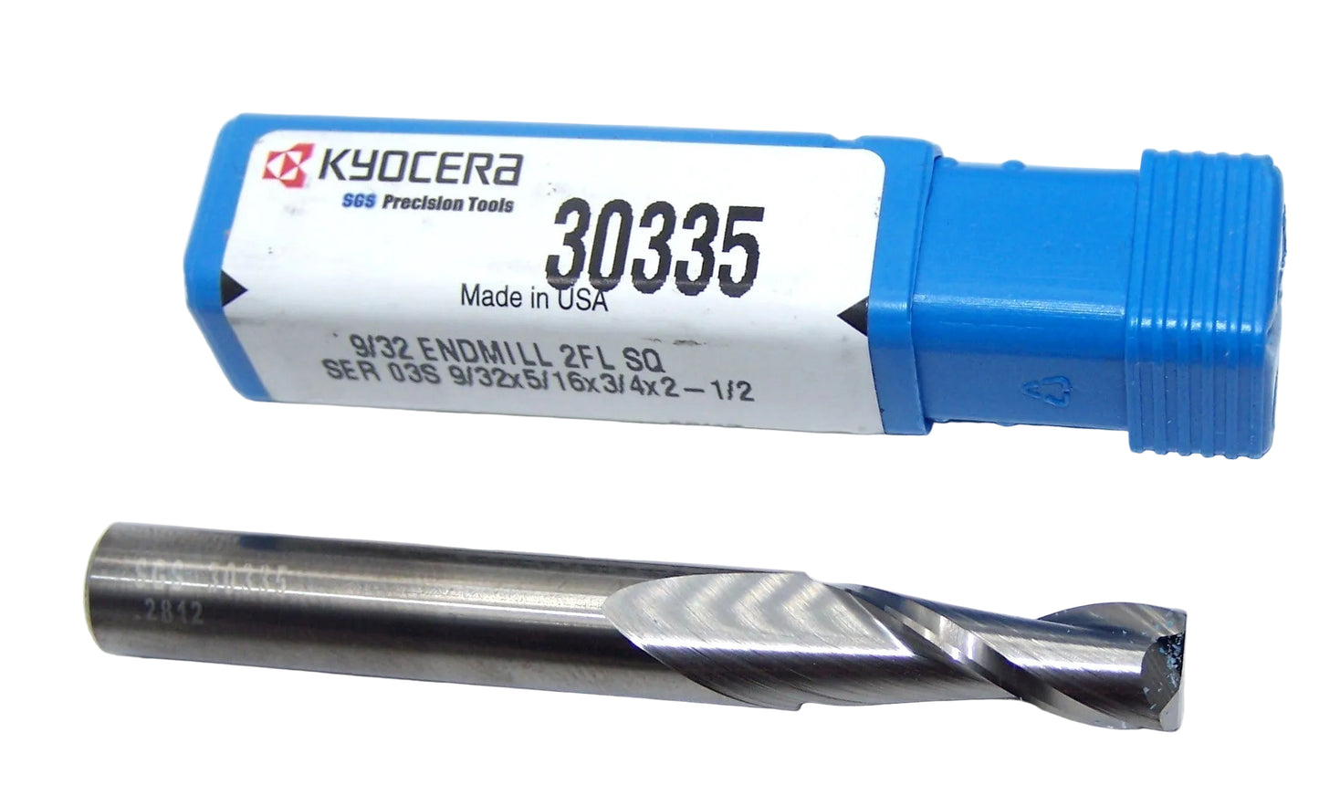 30335 Kyocera SGS 9/32" Carbide End Mill 2 Flute SQ .2812" Diameter .750" Flute 2.50 Length .3125" Shank
