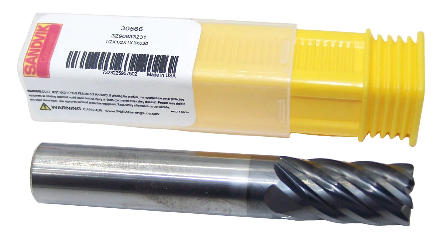 30566 Dura-Mill 1/2" Carbide 7 Flute End Mill .030" Radius .500" Diameter 1.00" Flute 3.00" Length .500" Shank  AlCrN Coat WhisperKut