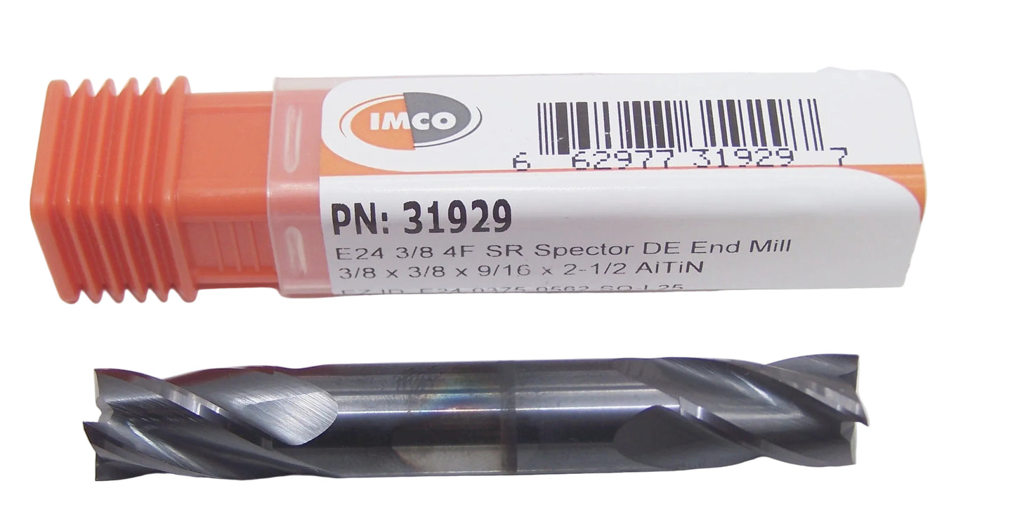 31929 IMCO 3/8" Carbide 4 Flute End Mill Square Double End .375" Diameter 0.5625" Flute 2.50" Length .375" Shank  AlTiN Coat truCORE/Spector