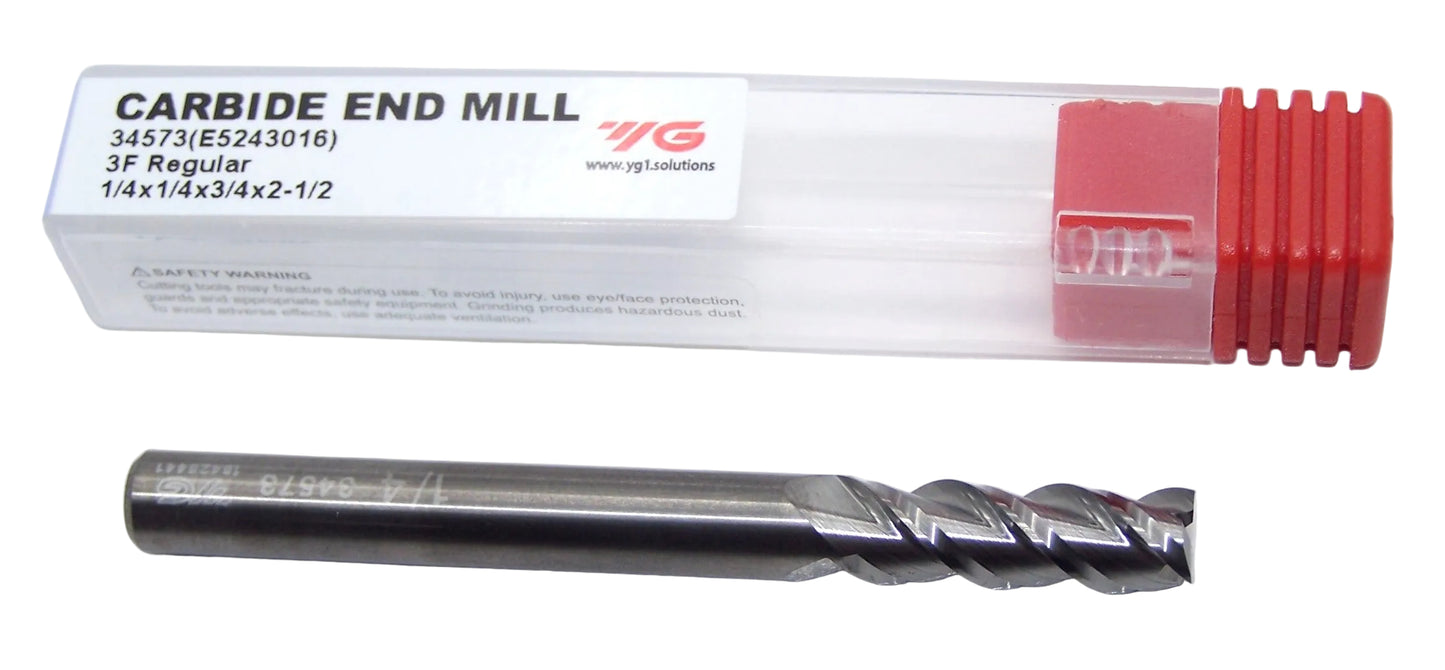 34573 YG1 1/4" Carbide 3 Flute End Mill  SQ General Purpose .250" Diameter .750" Flute 2.50" OAL .250" Shank