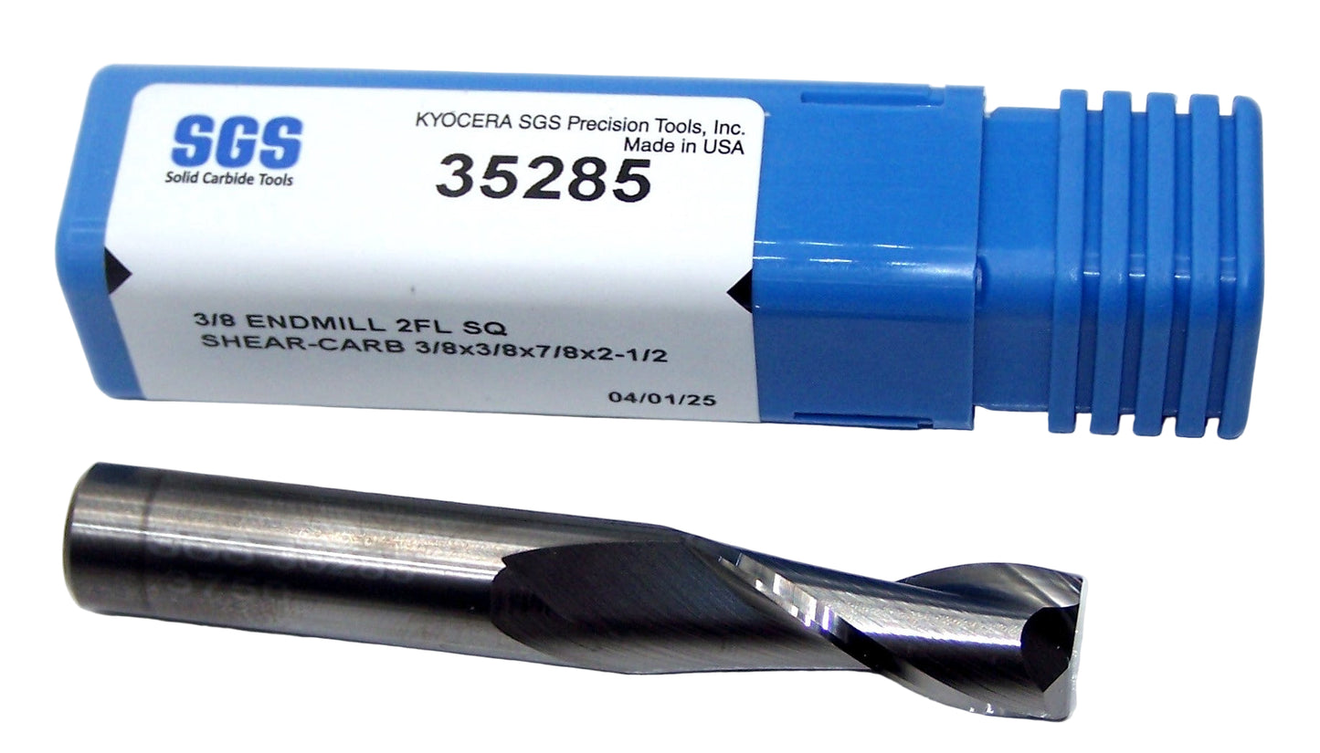 35285 Kyocera SGS 3/8"CARBIDE 2 Flute End Mill High Shear .3750" Diameter .875"Flute 2.5" OAL .375" Shank