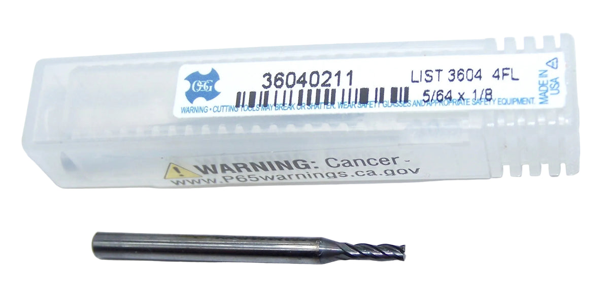 36040211 OSG 5/64" Carbide 4 Flute End Mill Square End SQ WXL Coating 0.0781" Diameter 0.250" Flute 1.50" Length .125" Shank for Hard Metal
