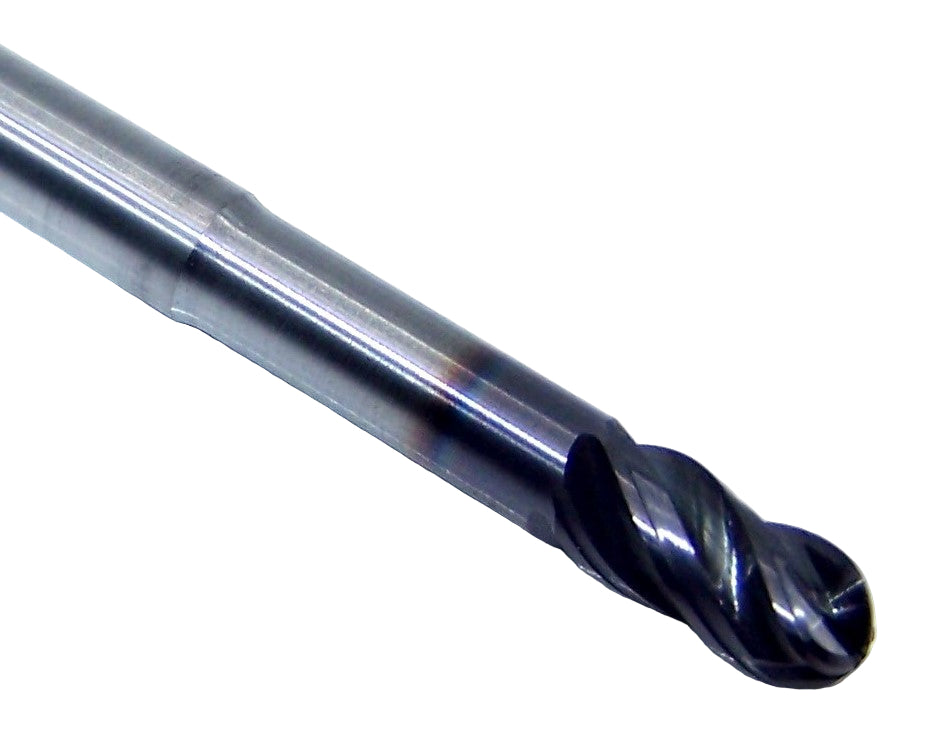 36480 Kyocera SGS 1/4" Carbide 4 Flute End Mill Ball End 1.25" Long Reach .1250" Diameter .500" Flute 4.00" Length .250" Shank  Z-Carb ZAP