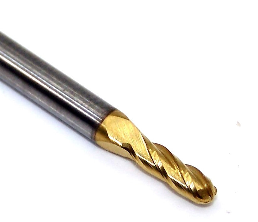 39112 Kyocera SGS 3/32" Carbide 4 Flute End Mill Ball TiN Coated .0938" Diameter .281" Flute 1.50" Overall Length .125" Shank