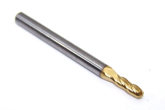 39112 Kyocera SGS 3/32" Carbide 4 Flute End Mill Ball TiN Coated .0938" Diameter .281" Flute 1.50" Overall Length .125" Shank