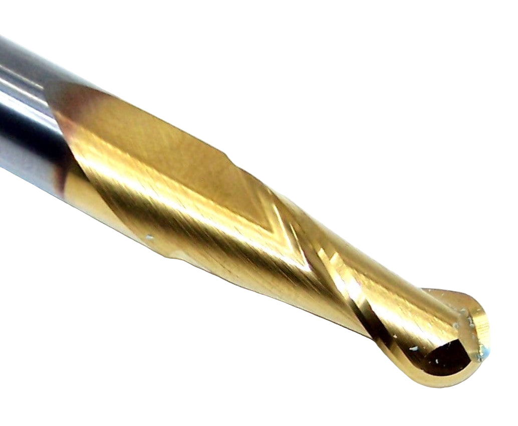 39336 Kyocera SGS 9/32" Carbide 2 Flute End Mill Ball End TiN Coated .2812" Diameter .750" Flute  2.50" Length .3125" Shank