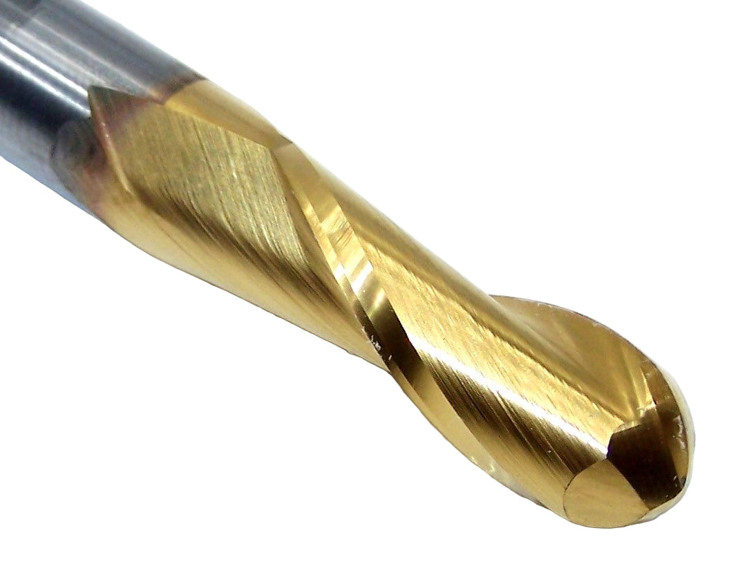 39348 Kyocera SGS 3/8" Carbide 2 Flute End Mill Ball End TiN Coated .375" Diameter 1.00" Flute  2.50" Length .375" Shank