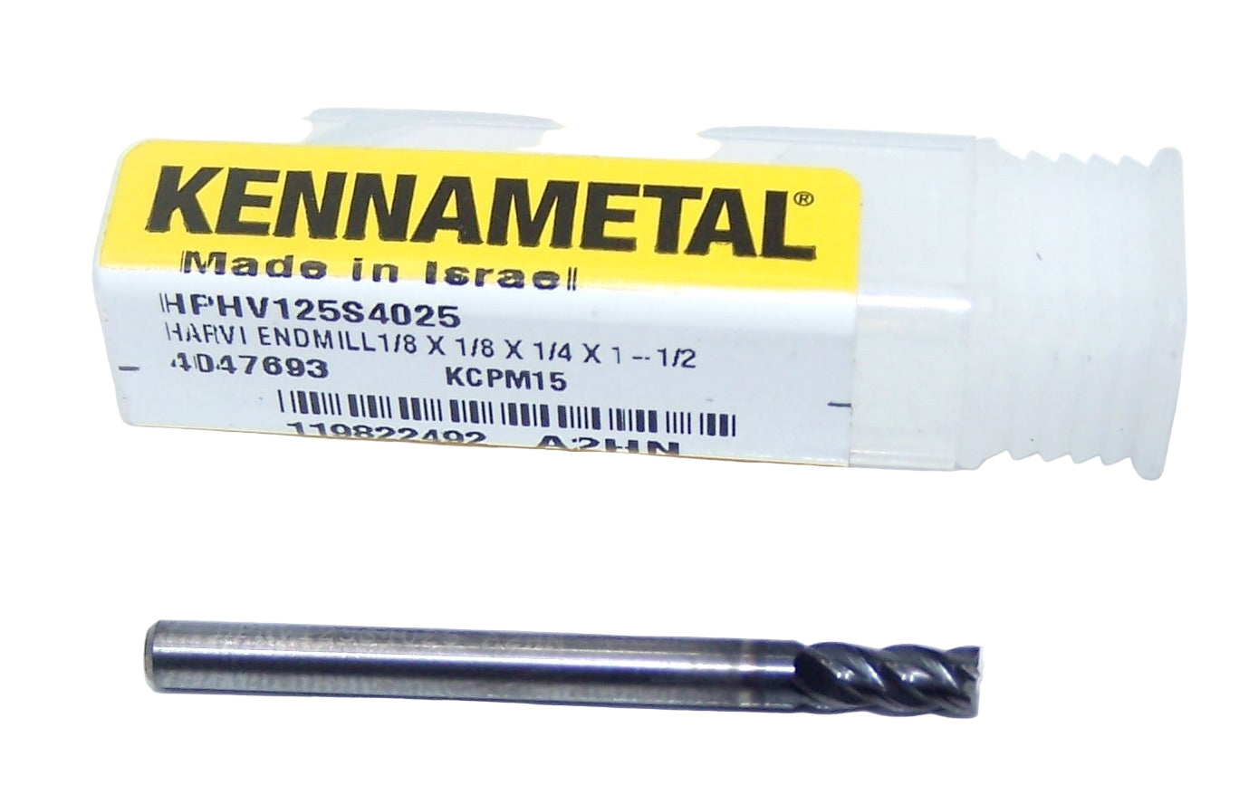 HPHV125S4025 KCPM15 Kennametal 1/8" Carbide 4 Flute End Mill HARVI™ I SQ .125" Diameter .250" Flute 1.50" Length .125" Shank 4047693