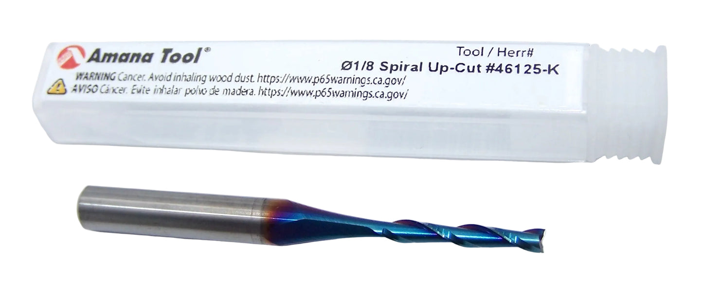 46125-K Amana Tool 1/8" Carbide 2 Flute Up-Cut Router Spectra Coated .1250" Diameter .8125" Flute 2.50" Length .250" Shank
