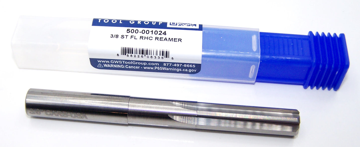 500-001024 Monster Tool 3/8" Carbide 6 Flute Straight Chucking Reamer .3750" Diameter 1.125" Flute 3.50" Length .375" Shank