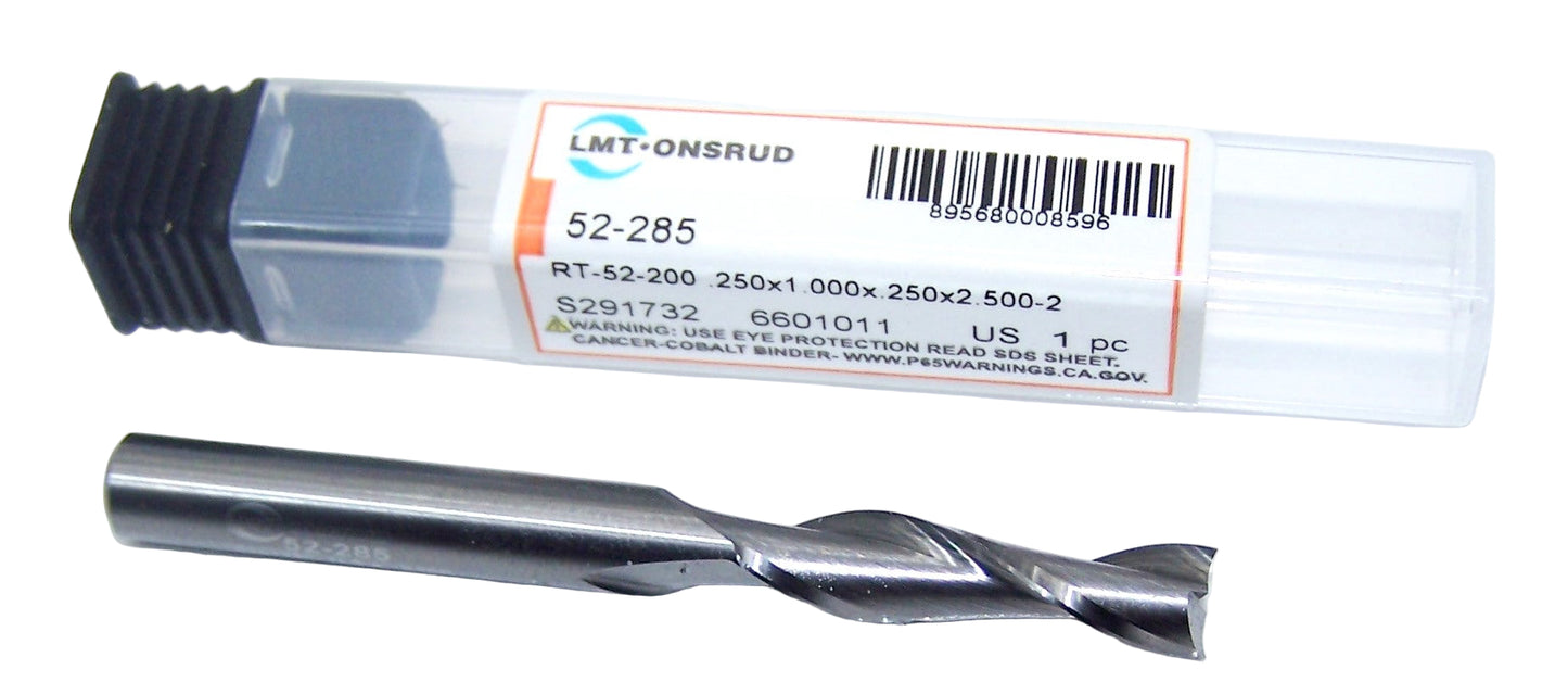 52-285 Onsrud 1/4" Carbide 2 Flute Up Cut Router End Mill .250" Diameter 1.00" Flute 2.50" Length .250" Shank