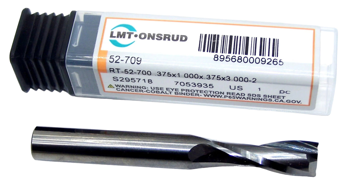 52-709 Onsrud Carbide 2 Flute Router End Mill High Helix .375" Diameter 1.00" Flute 3.00" OAL .375" Shank for Soft Plastic and Wood