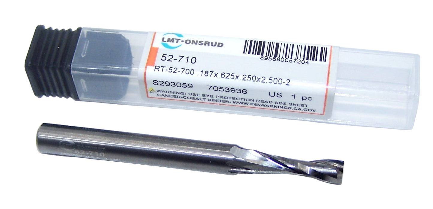 52-710 Onsrud 3/16" Carbide Up Cut Router End Mill 2 Flute .1875" Diameter 0.625" Flute 2.50" Length .250" Shank for Plastics and Wood
