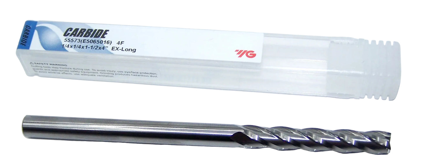 55573 YG1 1/4" Carbide 4 Flute End Mill SQ Long .250" Diameter 1.50" Flute  4.00" Length .250" Shank