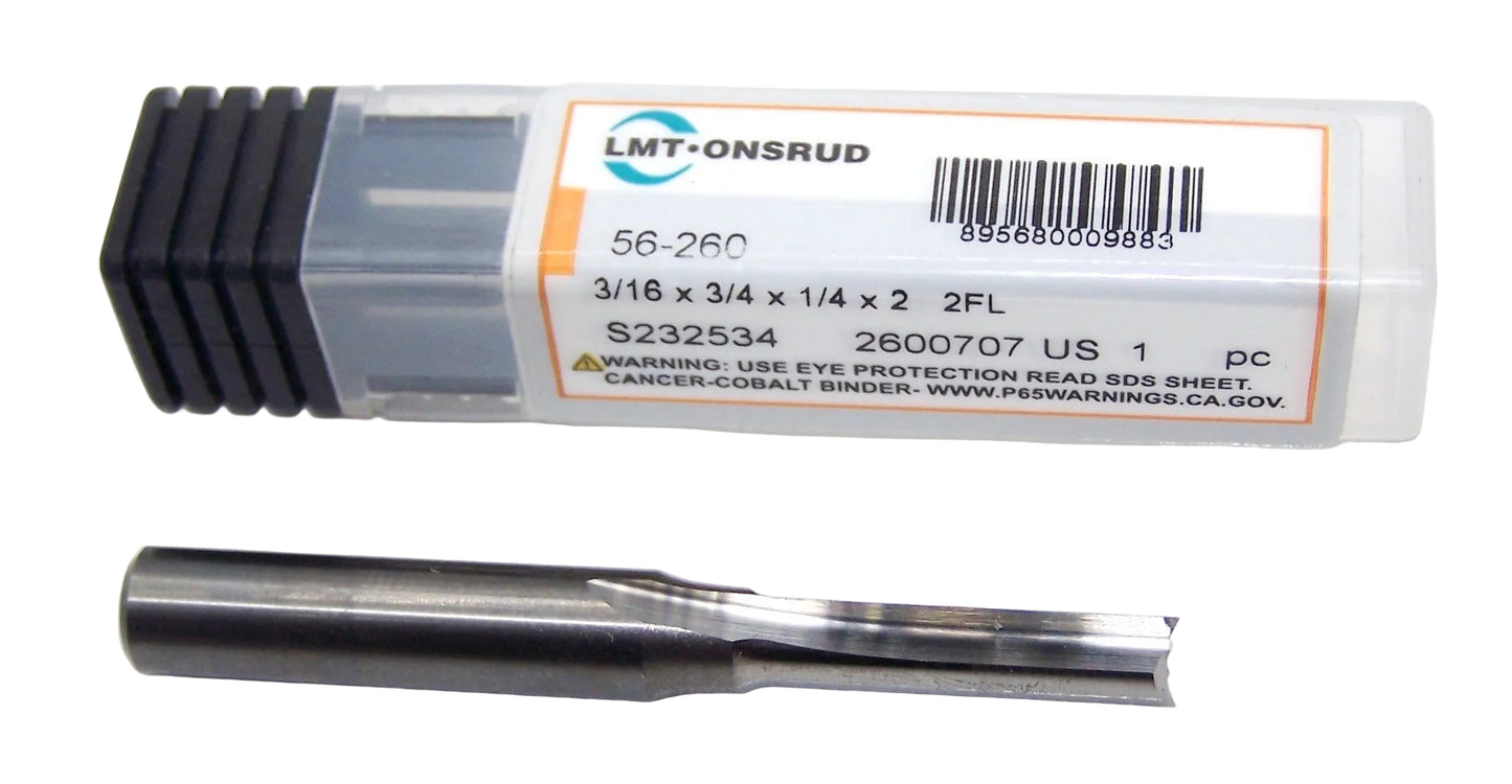 56-260 Onsrud 1/2" Carbide 2 Flute Straight V Flute Router .1875" Diameter .750" Flute 2.00" Length .250" Shank