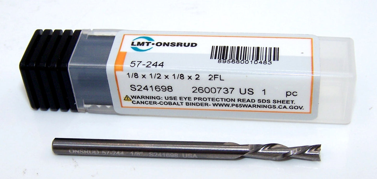 57-244 Onsrud 1/8" Carbide Down Cut Router 2 Flute .1250" Diameter 0.5000" Flute 2.00" Length .125" Shank