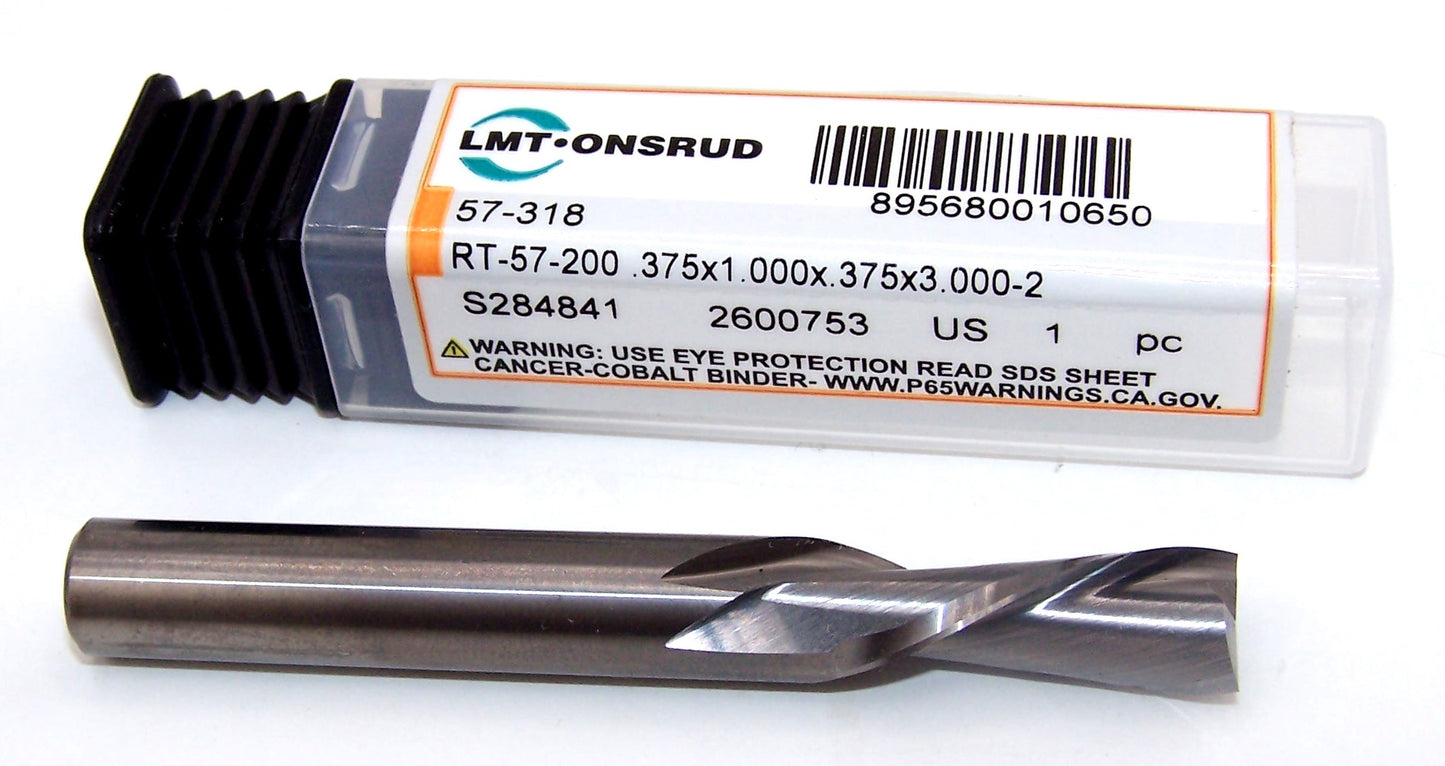 57-318 Onsrud 3/8" Carbide Down Cut Router 2 Flute .375" Diameter 1.00" Flute 3.00" Length .375" Shank for wood routing