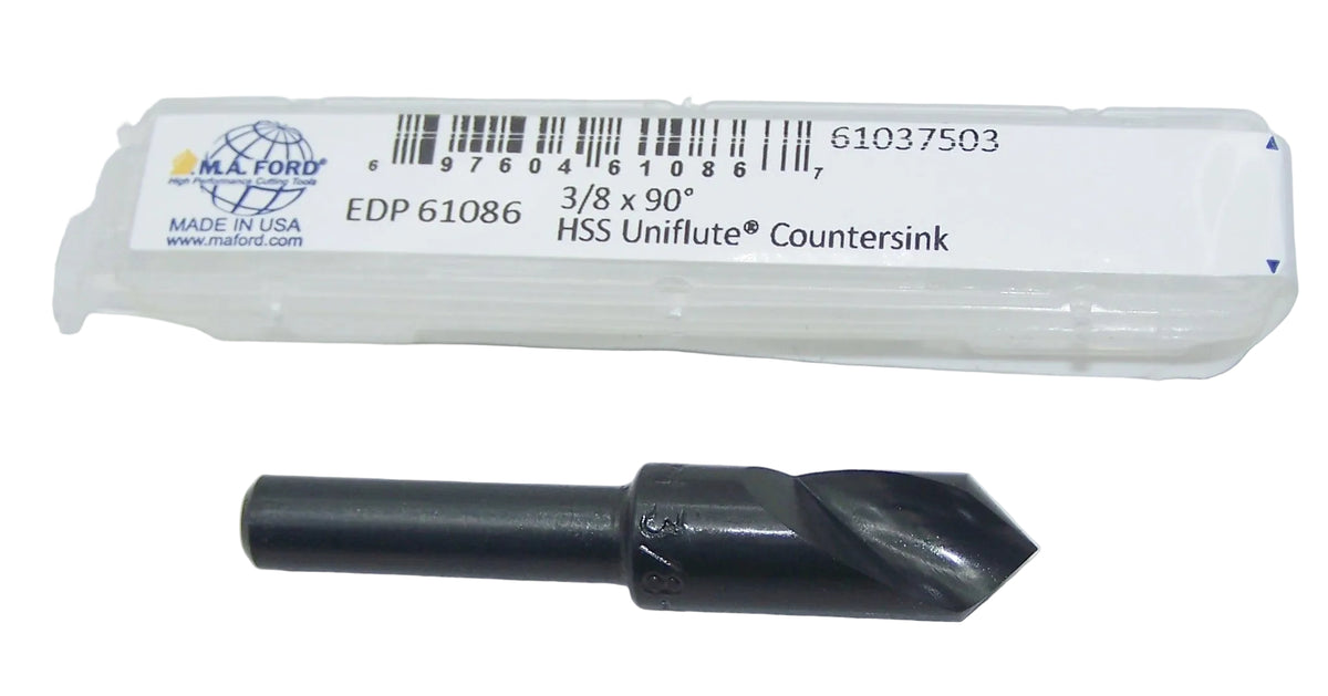 61037503 MaFord 90° Point HSS Countersink 1 Flute 3/8" Diameter 1/4" Shank 2" Length