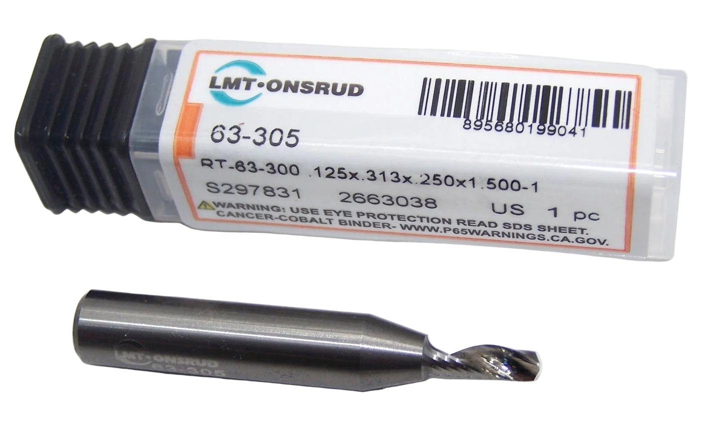 63-305 Onsrud 1/8" Carbide 1 Flute Router O Flute for Aluminum .125" Diameter .313" Flute 1.50" Length .250" Shank